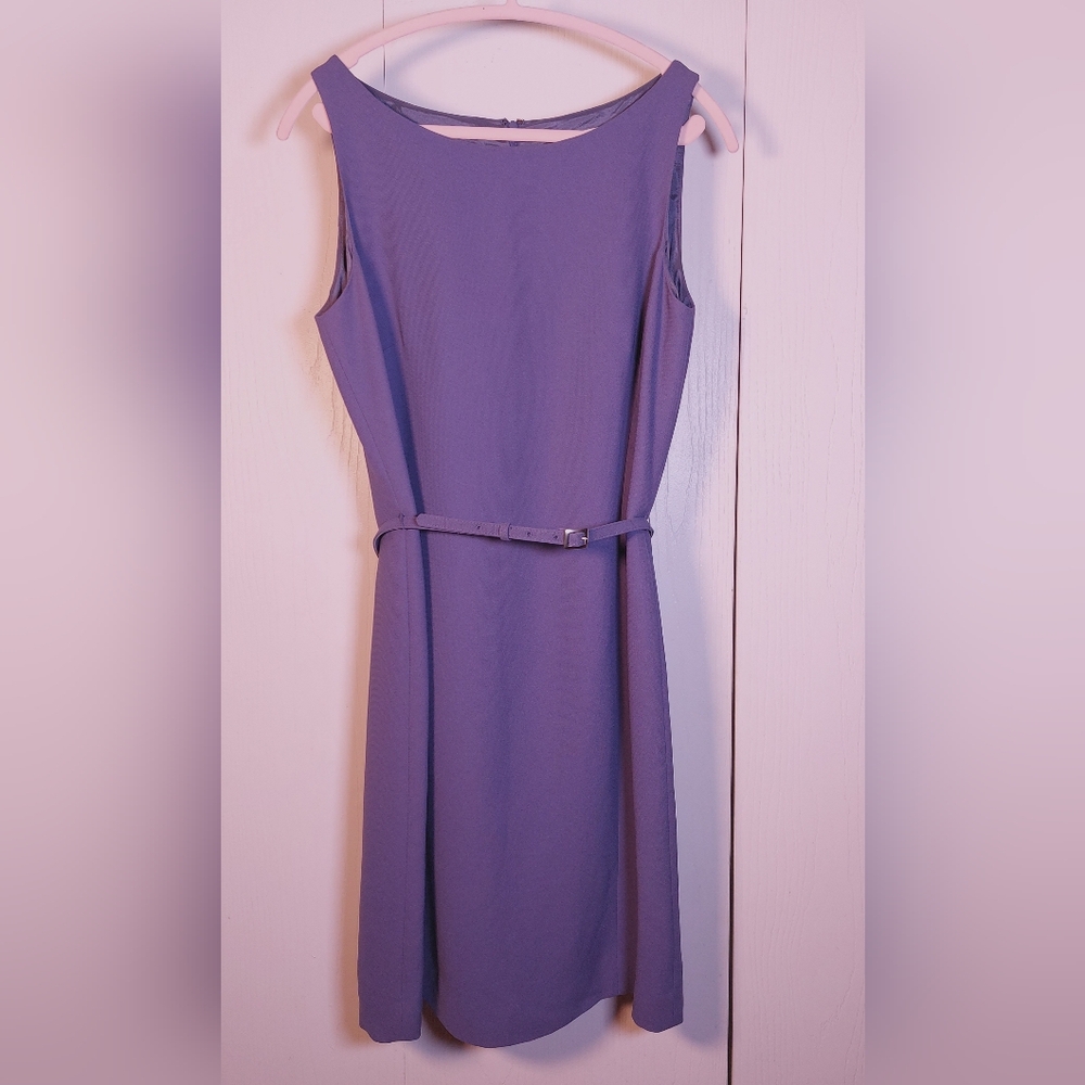 Casual Corner Purple Sleeveless Belted Sheath Dress Size 12 Lined Career Slit - Picture 1 of 14